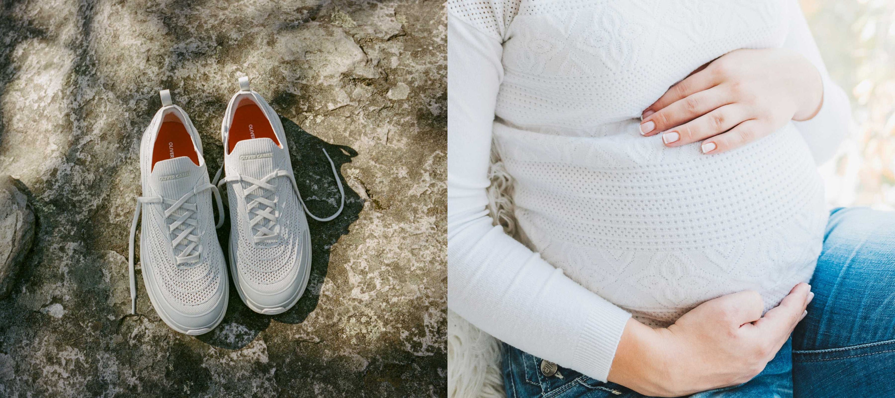 pregnancy shoes and a pregnant belly