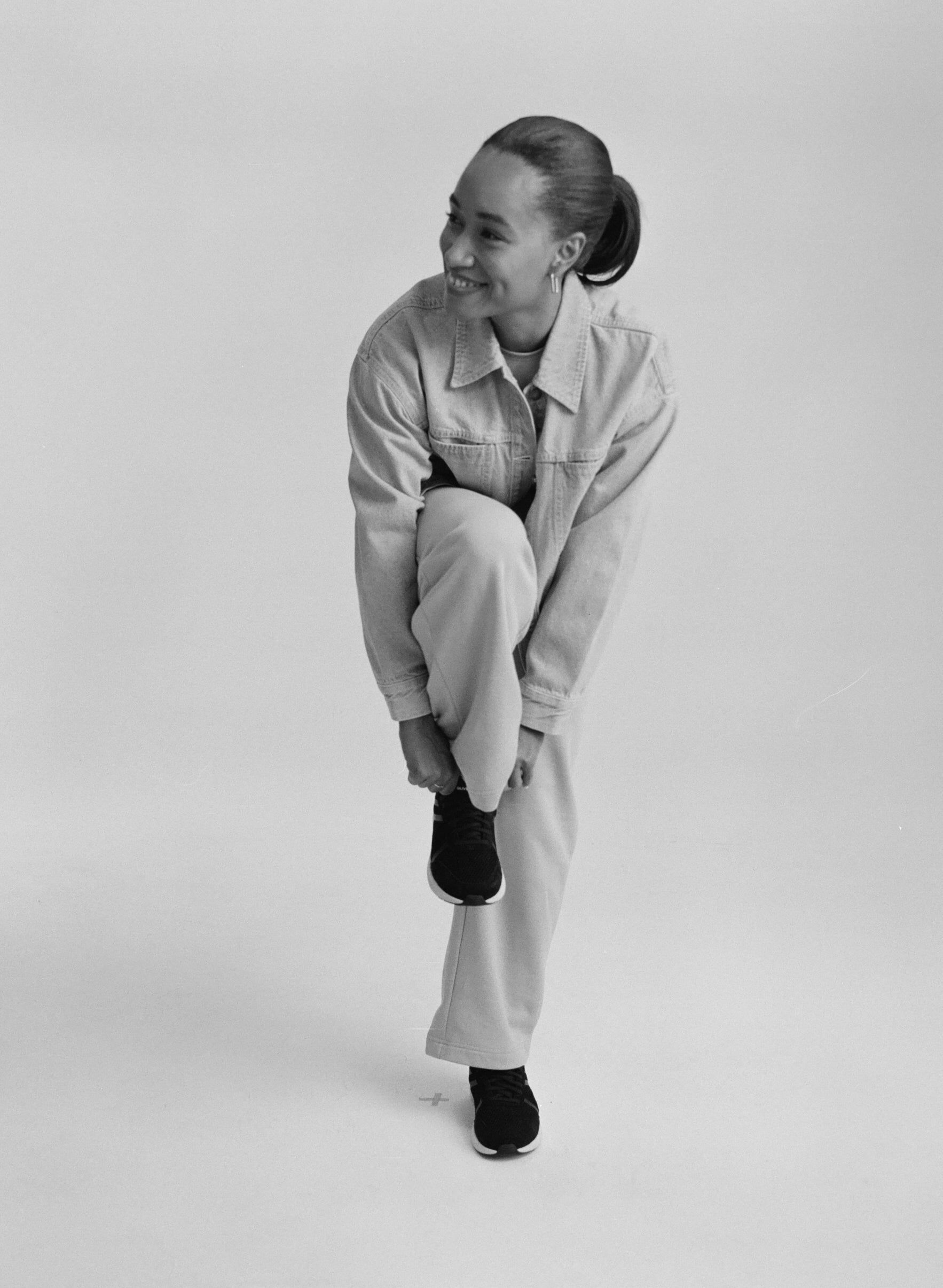 Woman stepping into overpronation shoes